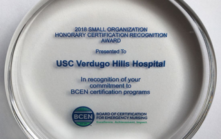 USC Verdugo Hills Hospital Emergency Nursing Certification Award